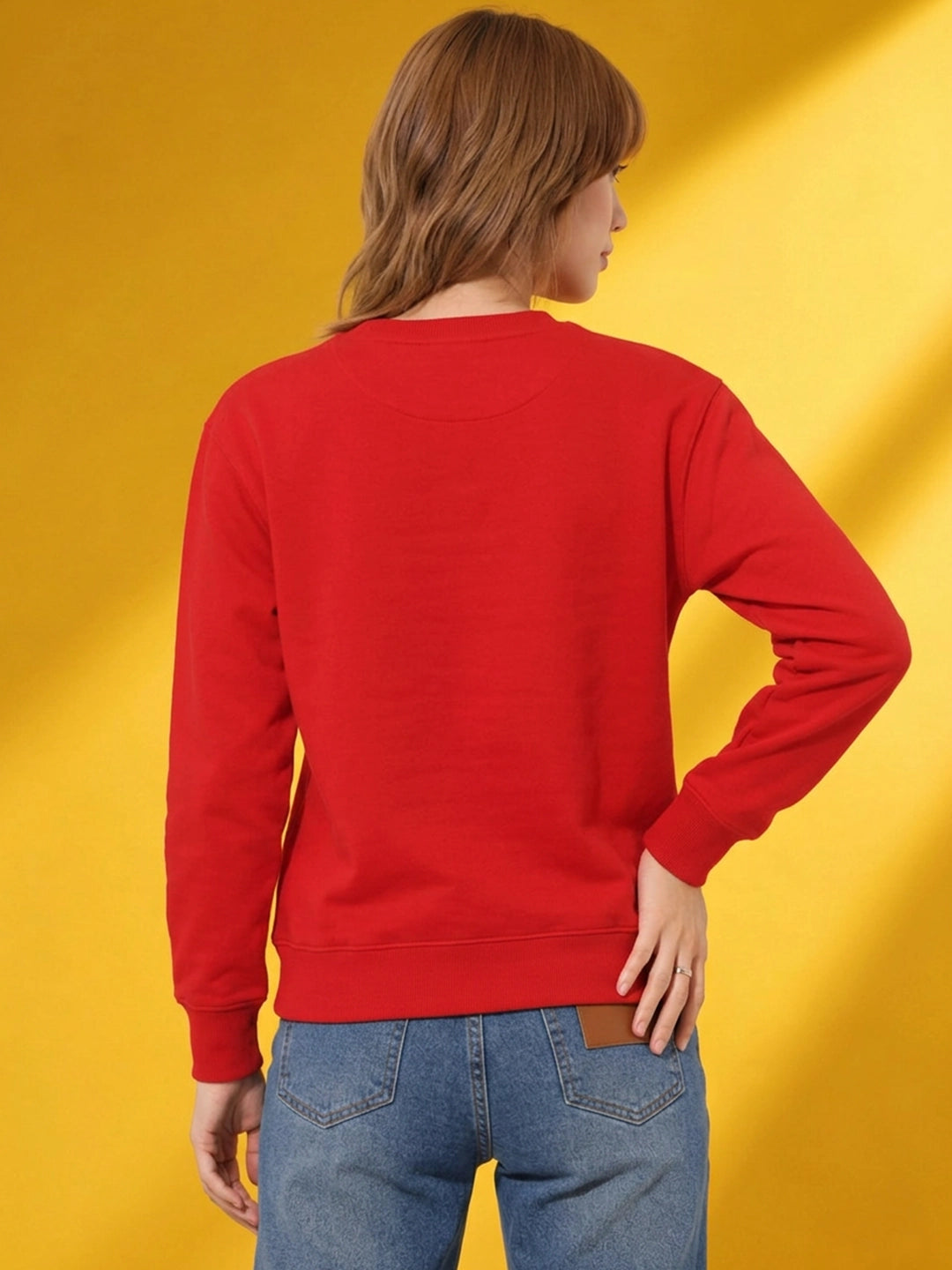 Leotude Women's Red Groovy Printed Round Neck Sweatshirt