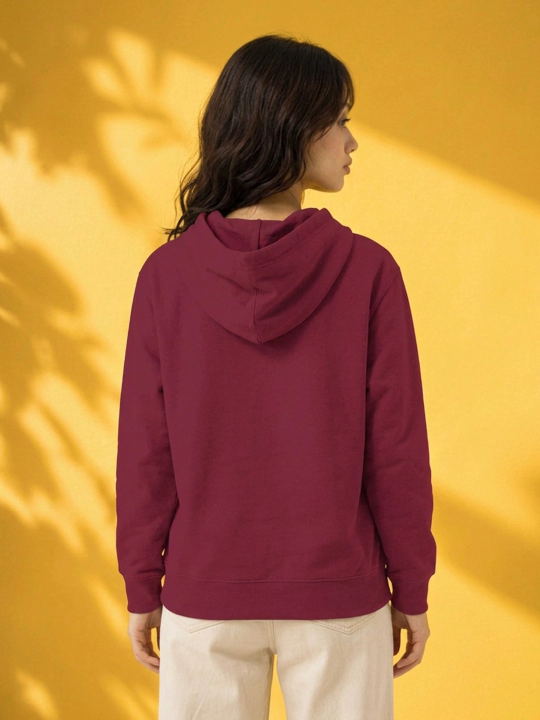 Leotude Women's Maroon Solid Hooded Sweatshirt