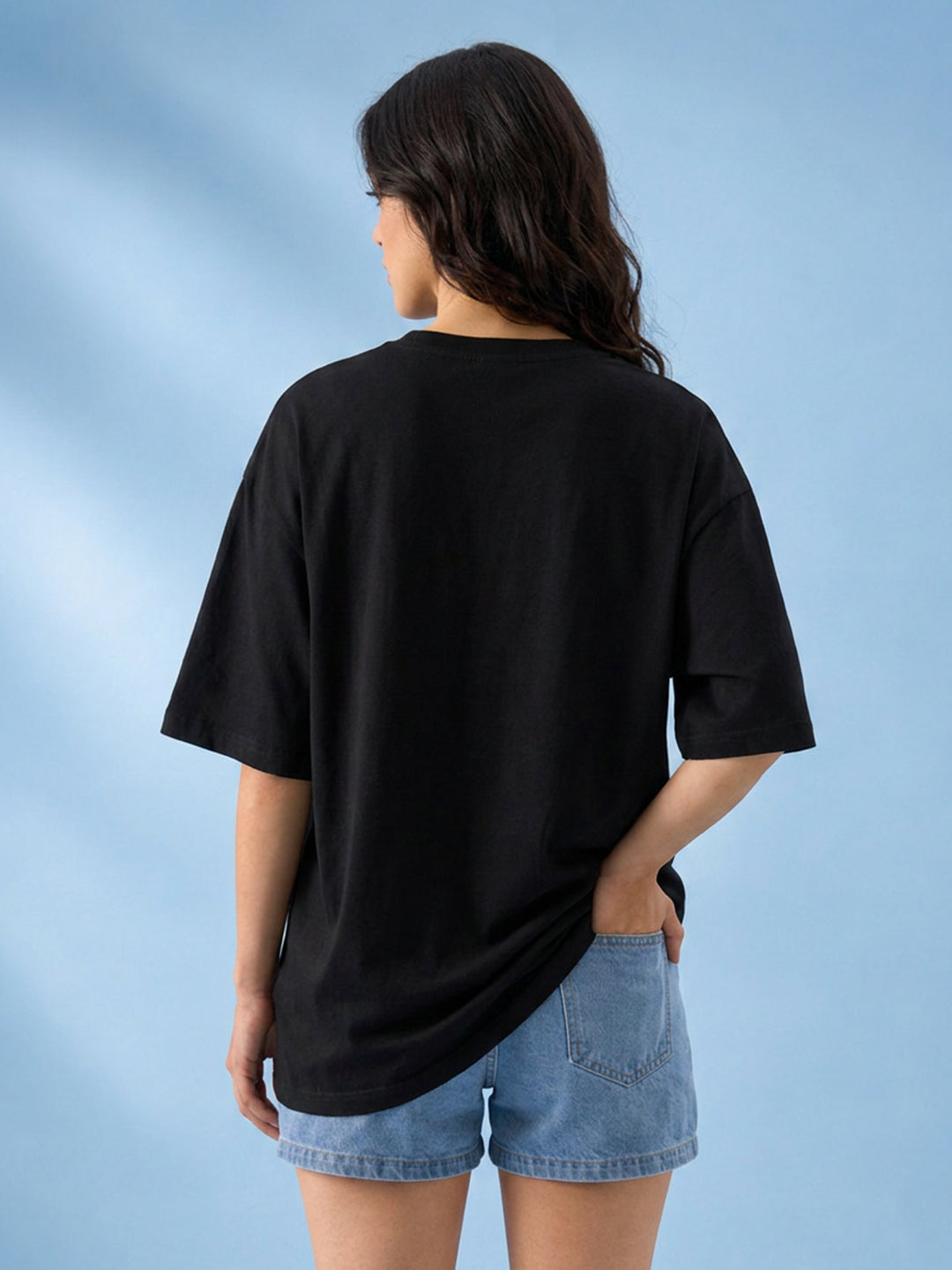 Leotude Black Rabbit Printed Oversized Tshirt for Women