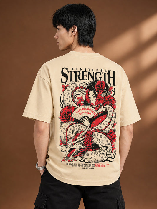 Leotude Men "Limitless Strength" Beige Oversized T-Shirt