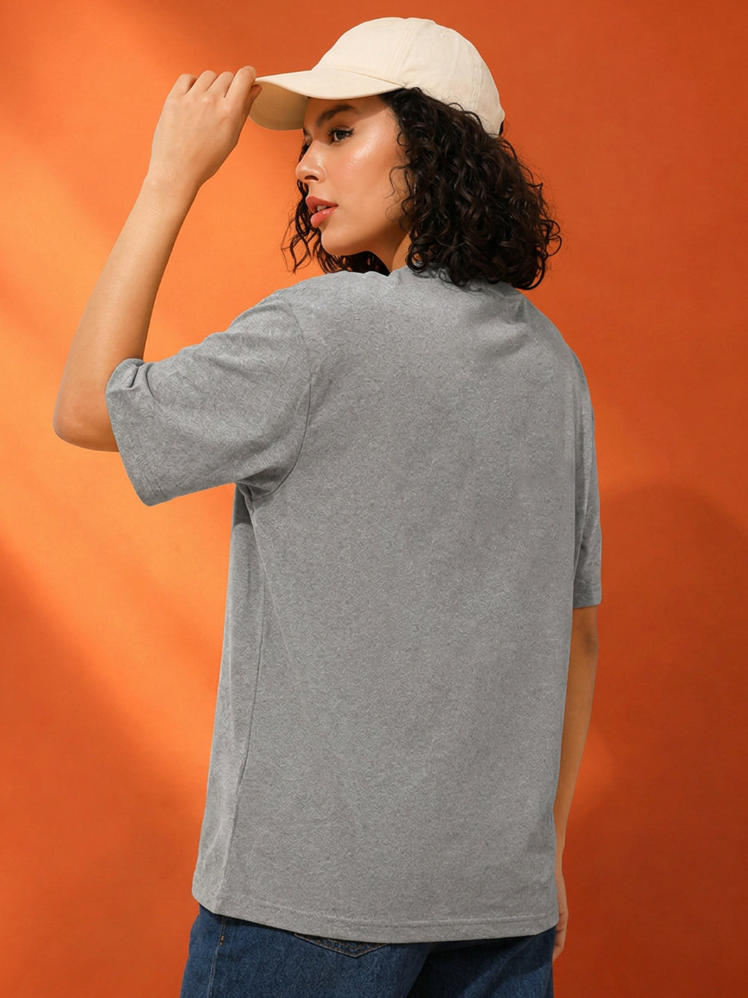 Leotude Women's Crash Graffiti Printed Grey Oversized T-Shirt