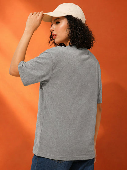 Leotude Women's Crash Graffiti Printed Grey Oversized T-Shirt