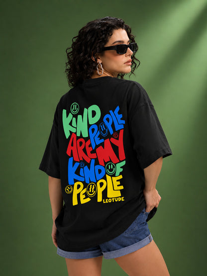 Leotude Black Kind Printed Oversized Tshirt for Women