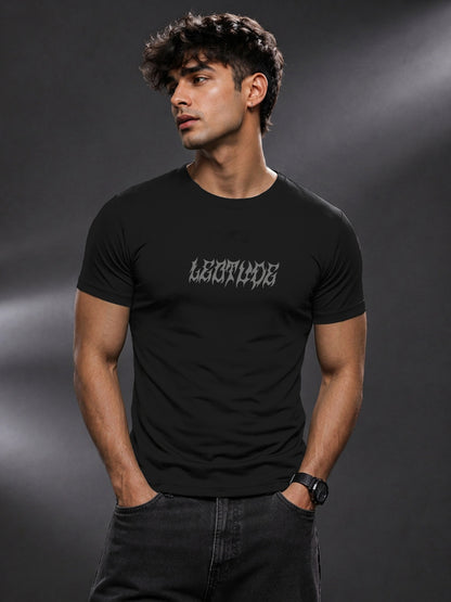 Leotude Black Gothic Wings Printed Regular Fit Tshirt for Men