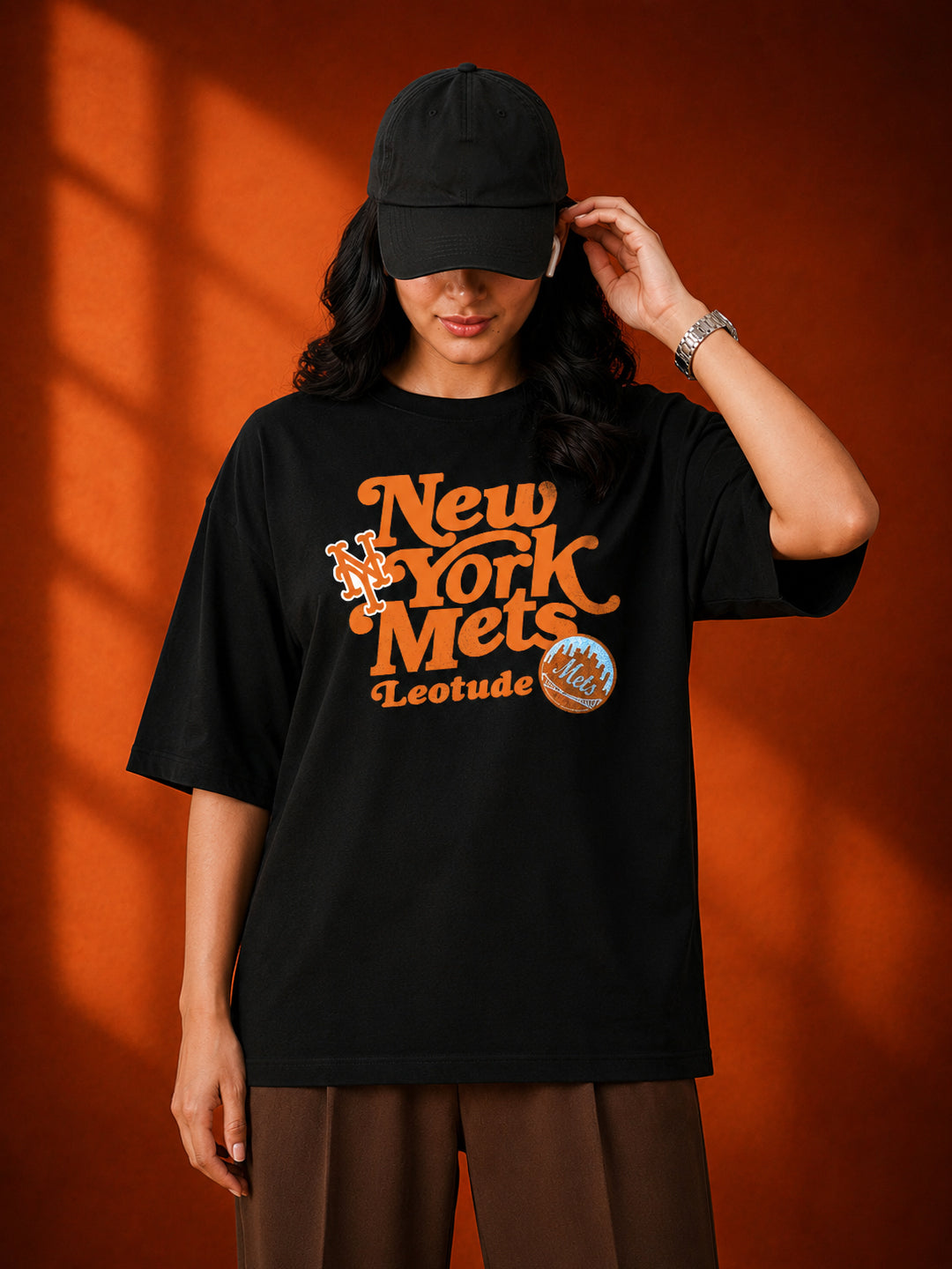 Leotude Women's Black New York Mets Graphic Regular Fit T-Shirt