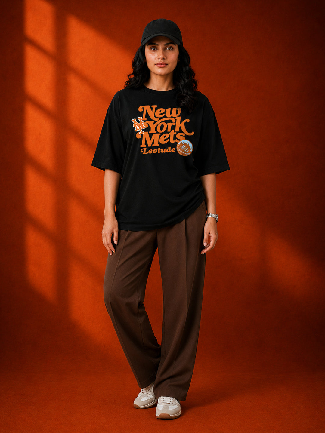 Leotude Women's Black New York Mets Graphic Regular Fit T-Shirt