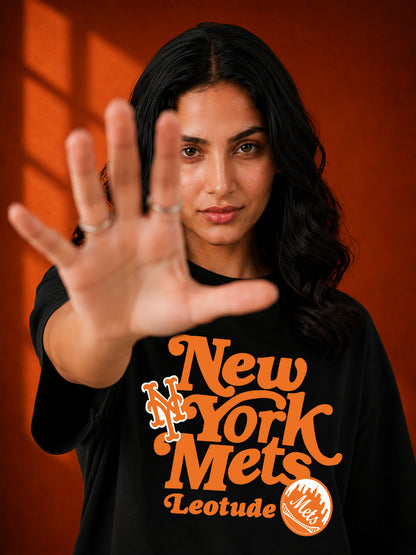 Leotude Women's Black New York Mets Graphic Regular Fit T-Shirt
