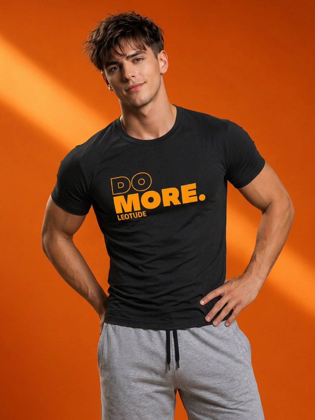 Leotude Black Do More Printed Regular Fit Tshirt for Men
