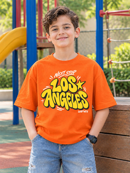 Leotude Boys' Orange Next Stop Los Angeles Printed T-Shirt