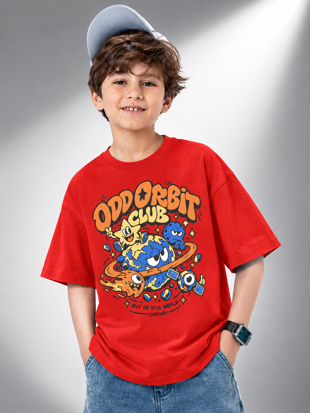 Leotude Boys' Red Odd Orbit Club Printed T-Shirt