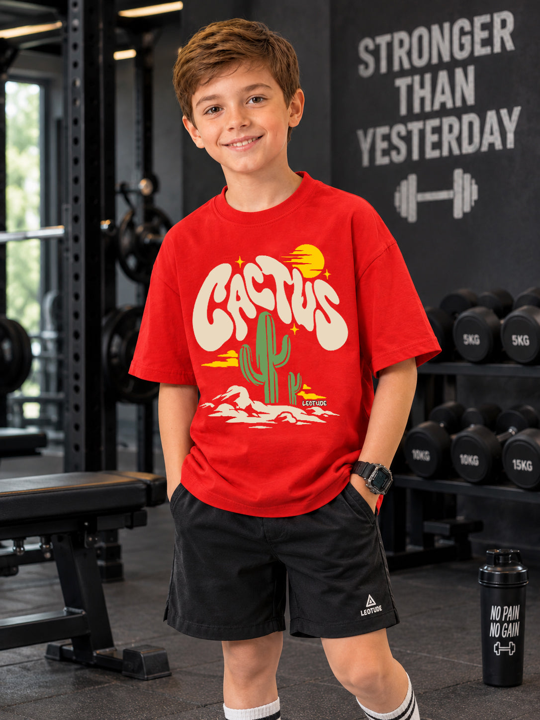 Leotude Boys' Red Cactus Printed T-Shirt
