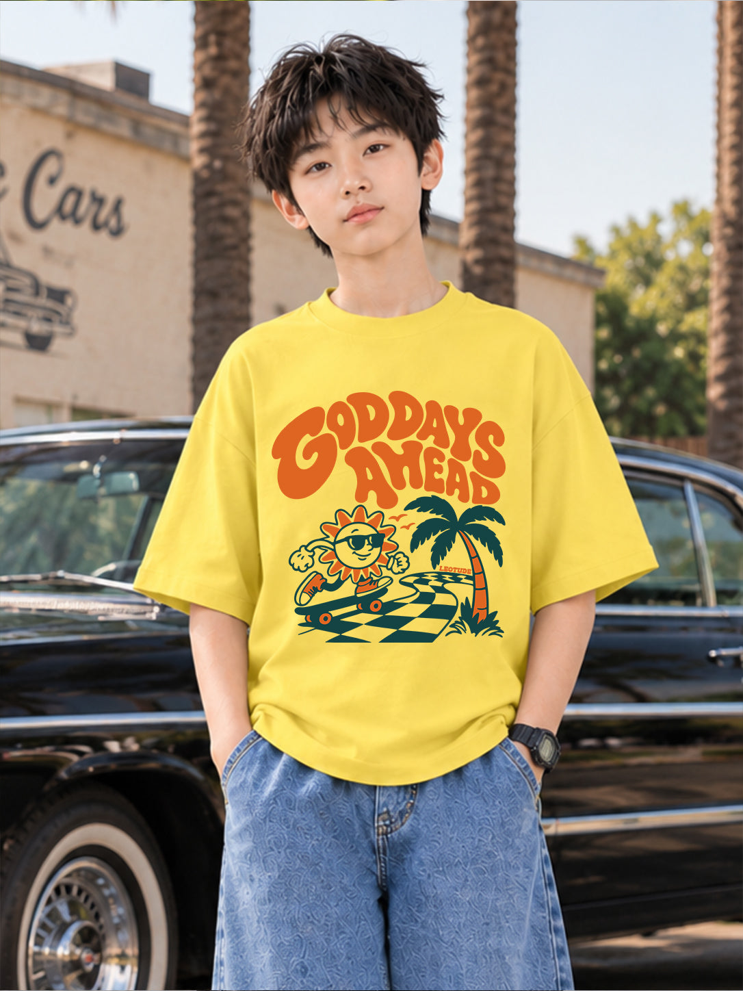 Leotude Boys' Yellow Good Days Ahead Printed T-Shirt