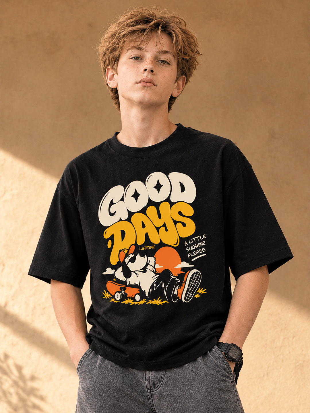 Leotude Boys' Black Good Days Printed T-Shirt