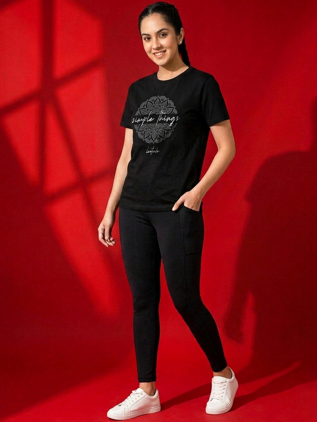 Leotude Women's Black Simple Things Printed T-Shirt