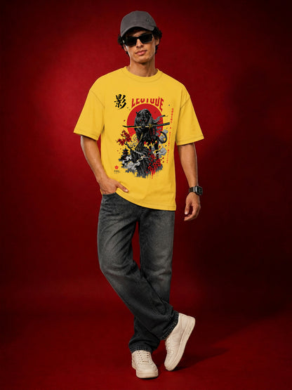 Leotude Men's Samurai Panther Printed T-Shirt — Yellow Oversized Graphic Tee
