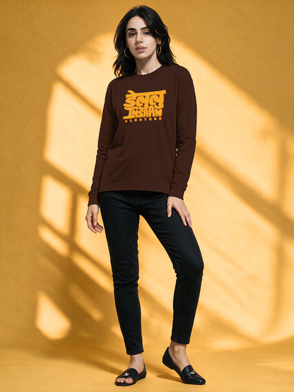Leotude Women's Brown Delulu Insaan Full Sleeve T-Shirt