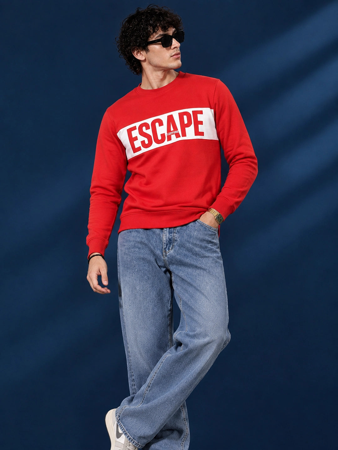 Men's Red Escape Graphic Crew Neck Sweatshirt