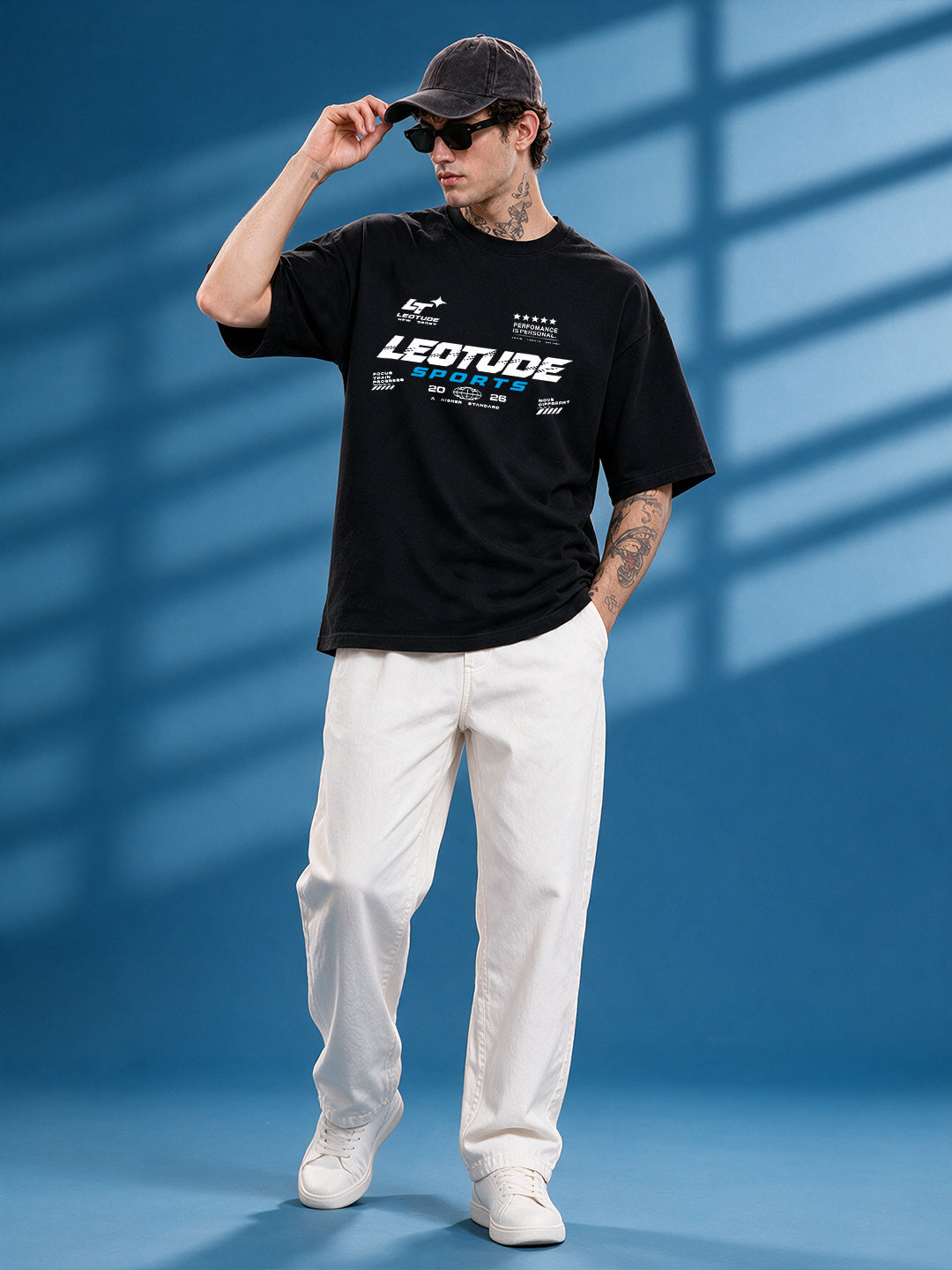 Leotude Men "Sports" Black Oversized T-Shirt