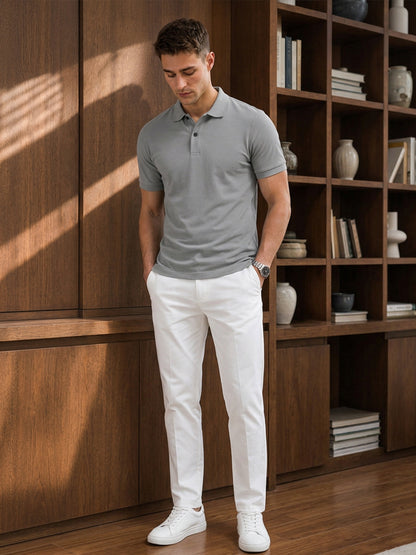 Leotude Men's Grey Solid Polo T-Shirt