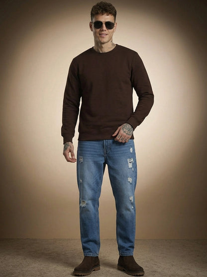 Men's Plain Brown Crew Neck Sweatshirt