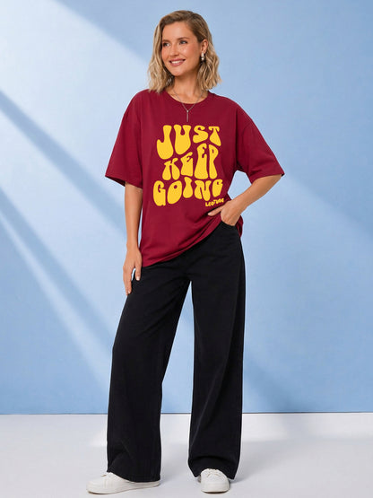 Leotude Maroon Going Printed Oversized Tshirt for Women