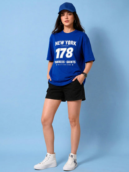 Leotude Blue New York 178 Printed Oversized Tshirt for Women