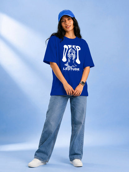 Leotude Blue Deep Printed Oversized Tshirt for Women