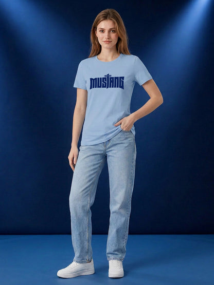 Leotude Women's Light Blue Mustang Printed T-Shirt