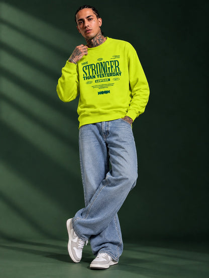 Men's Lime Green Stronger Than Yesterday Graphic Sweatshirt