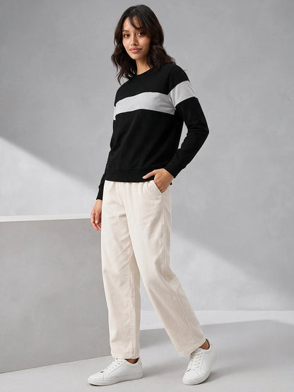 Leotude Women's Black & Grey Colourblocked Sweatshirt