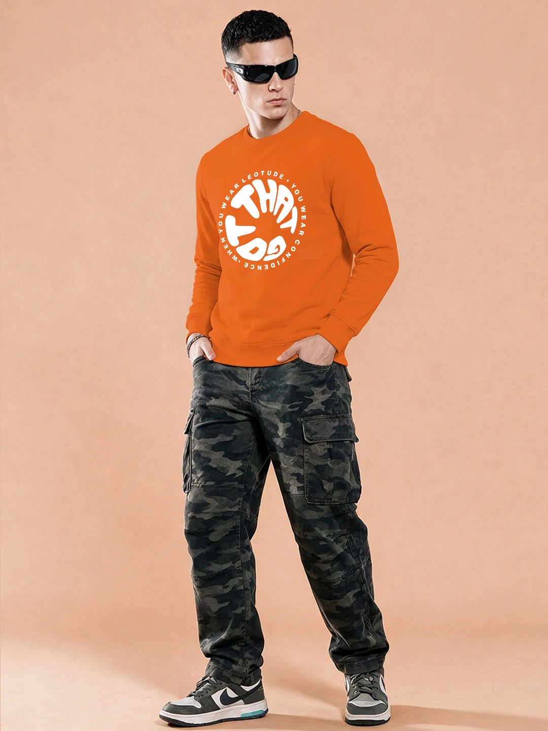 Men's Orange Graphic Crew Neck Sweatshirt