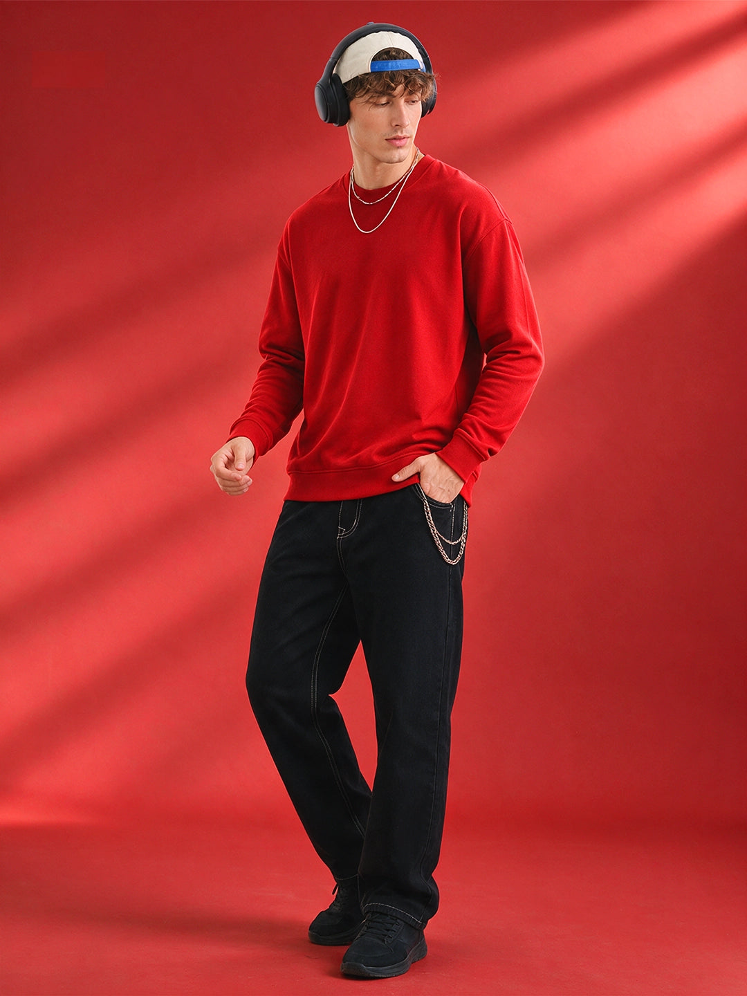 Men's Plain Red Crew Neck Sweatshirt