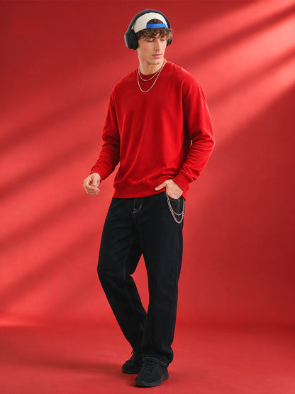 Men's Plain Red Crew Neck Sweatshirt