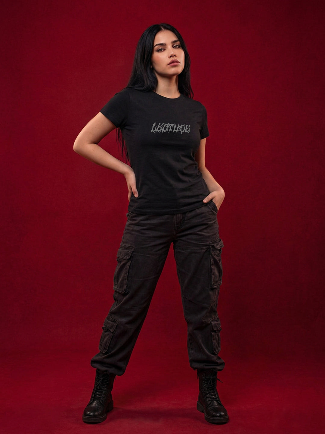Leotude Women's Black Gothic Wings Printed T-Shirt