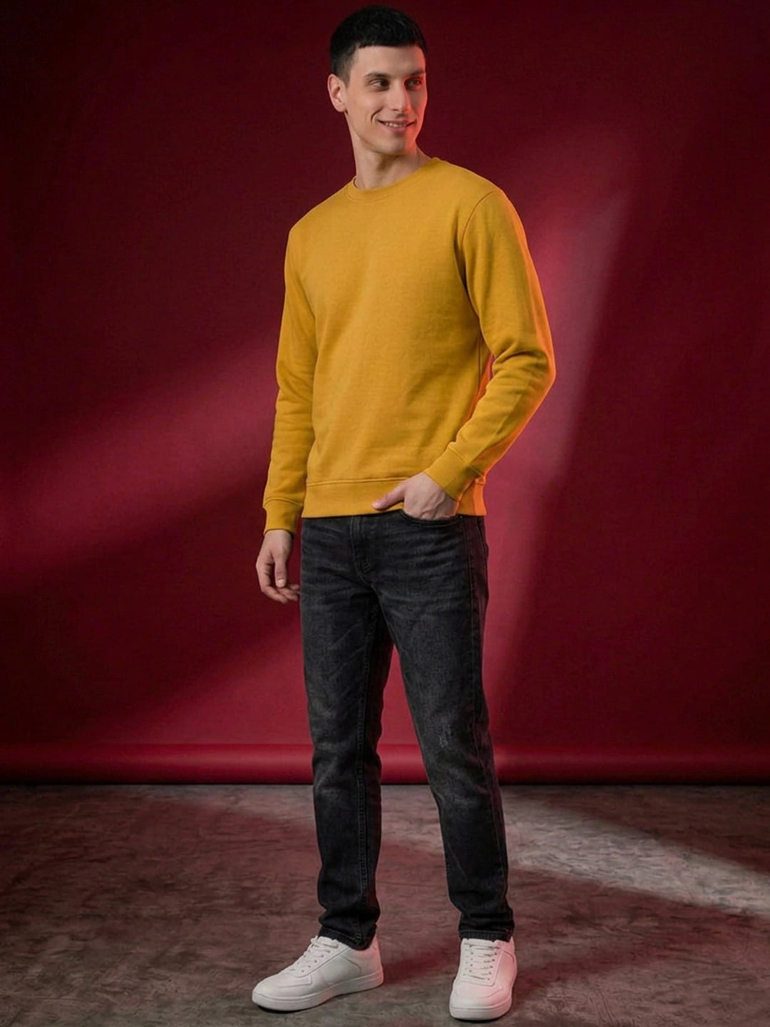Men's Plain Mustard Crew Neck Sweatshirt