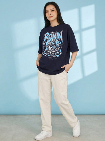 Leotude Women "Ronin" Navy Oversized T-Shirt