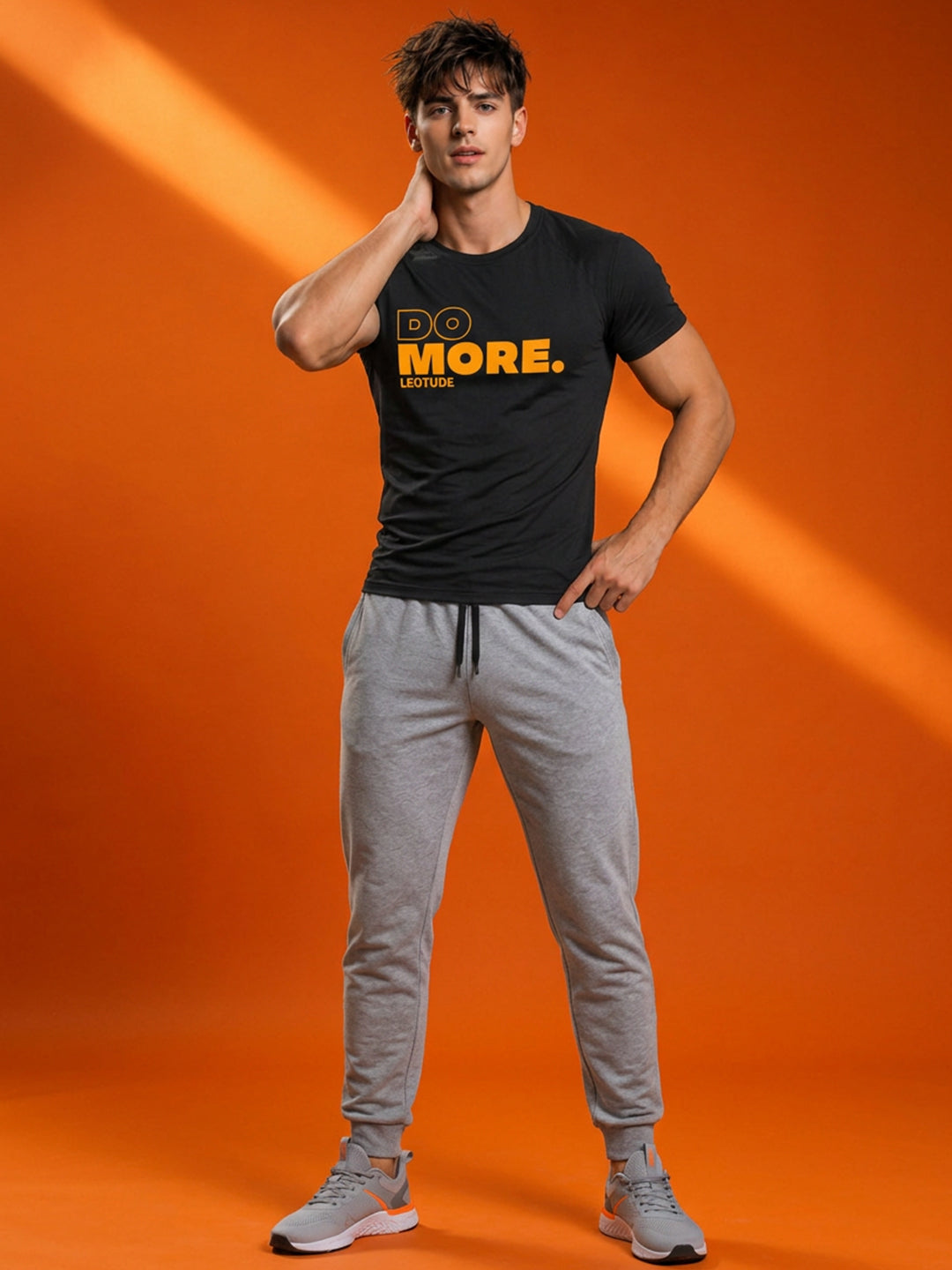 Leotude Black Do More Printed Regular Fit Tshirt for Men