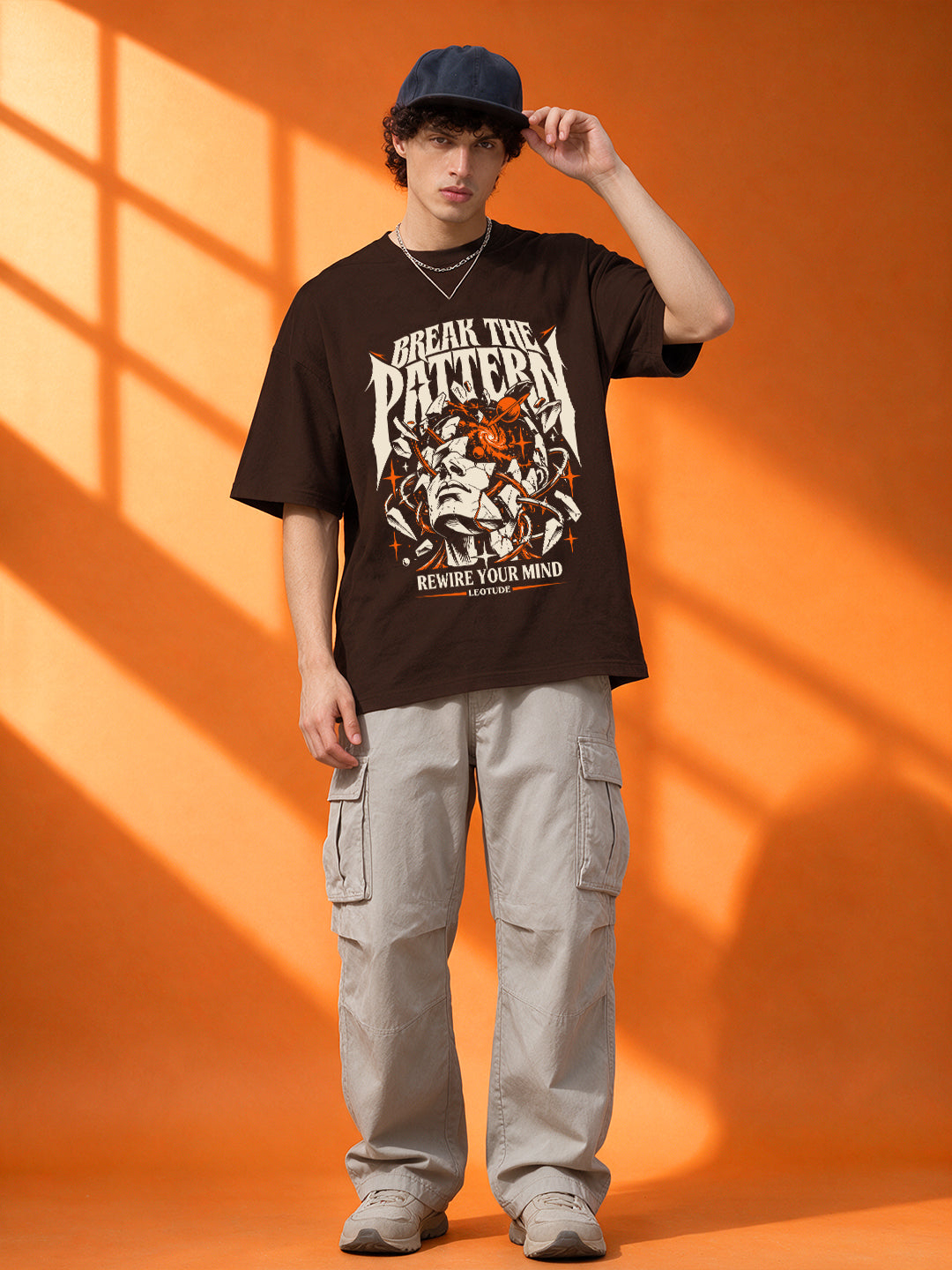 Leotude Men "Break The Pattern" Brown Oversized T-Shirt