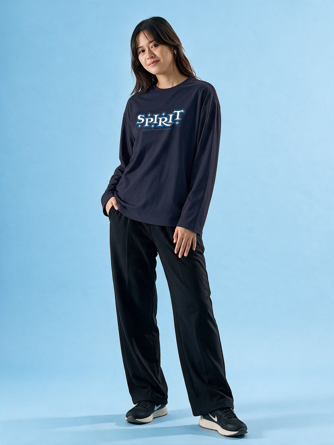 Leotude Women's Navy Spirit Full Sleeve T-Shirt