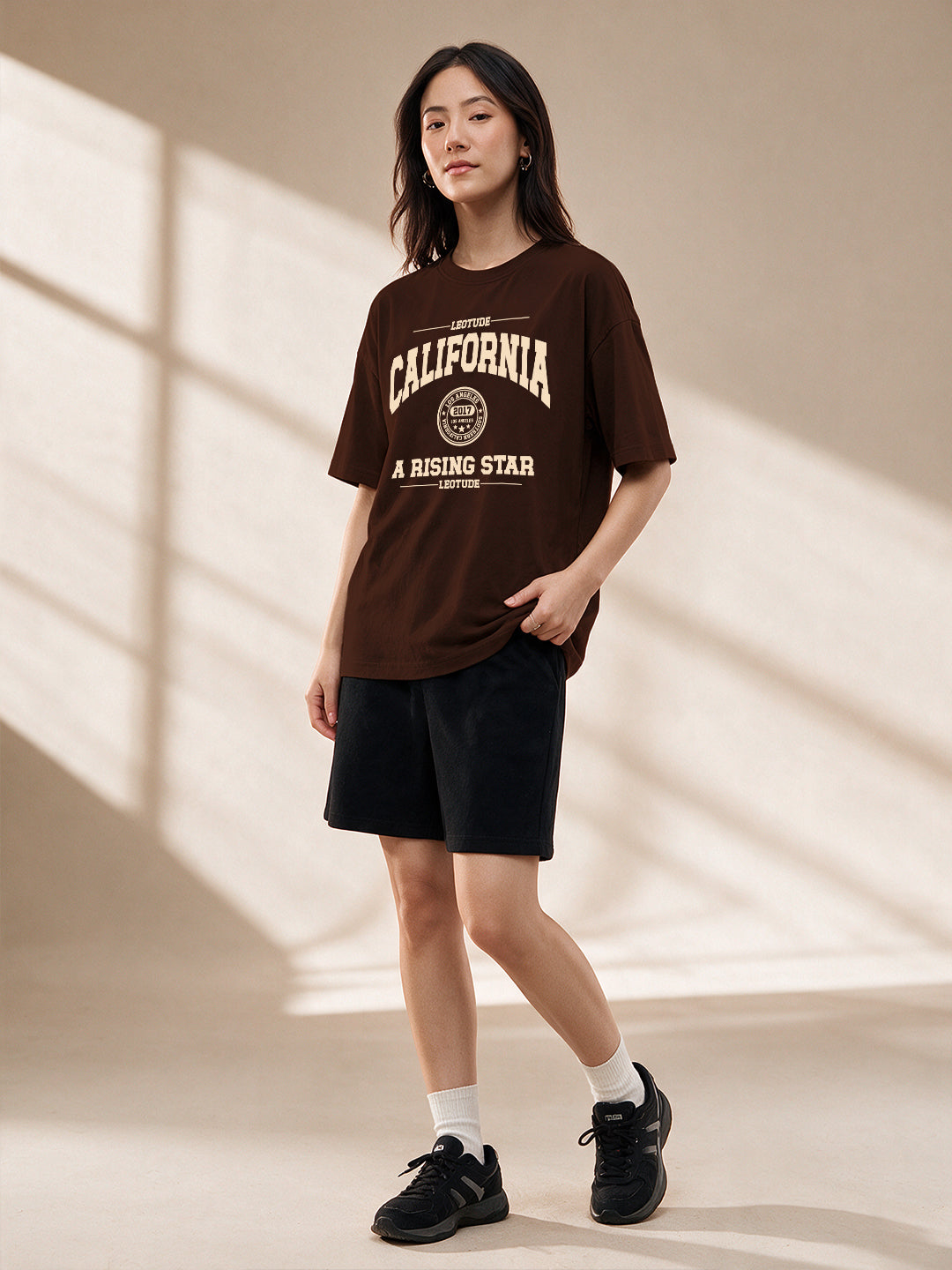 Leotude Women "California" Brown Oversized T-Shirt
