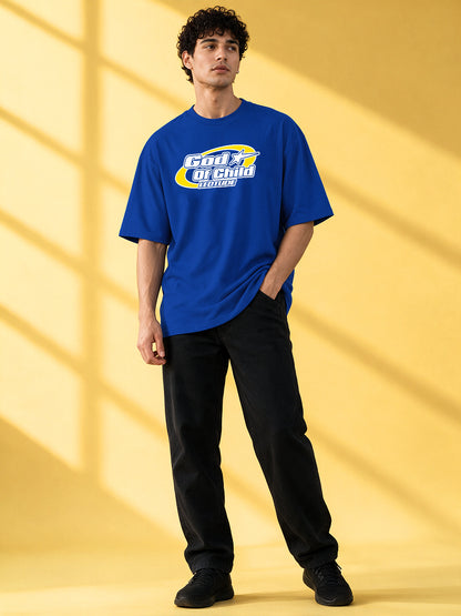 Leotude Men "God Of Child" Royal Blue Oversized T-Shirt