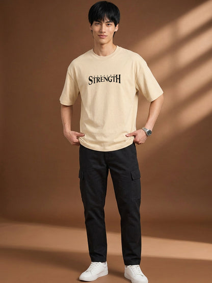 Leotude Men "Limitless Strength" Beige Oversized T-Shirt