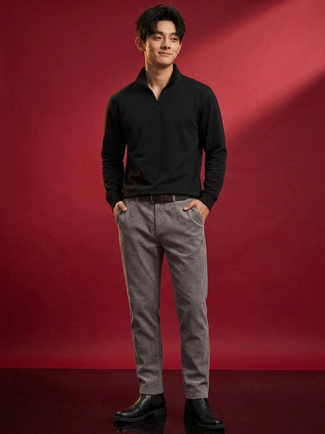 Leotude Black High Neck Half Zipper Sweatshirt for Men