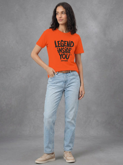 Leotude Women's Orange Legend Inside You Printed T-Shirt