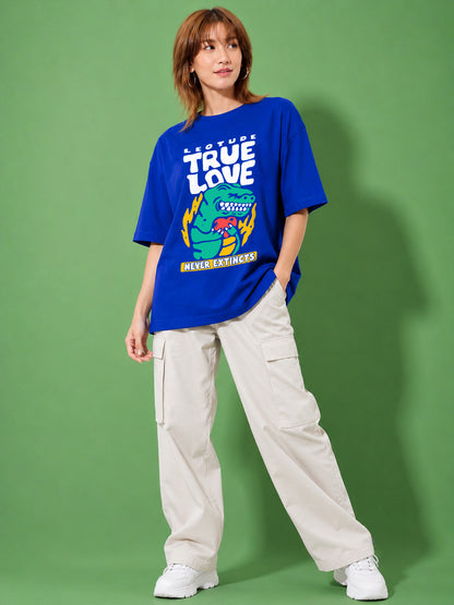 Leotude Blue True Love Printed Oversized Tshirt for Women