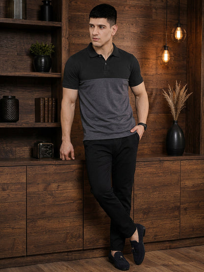 Leotude Men's Black Grey Anthara Polo T-Shirt