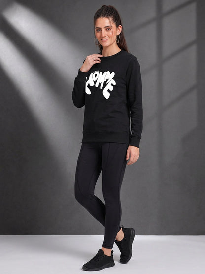 Leotude Women's Black Homme Printed Full Sleeve T-Shirt