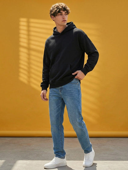 Leotude Men's Black Solid Hooded Sweatshirt