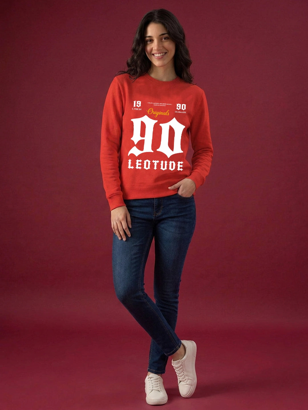 Leotude Women's Red Originals Printed Round Neck Sweatshirt