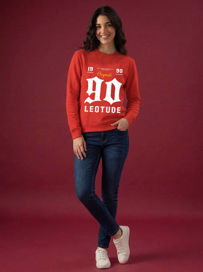 Leotude Women's Red Originals Printed Round Neck Sweatshirt